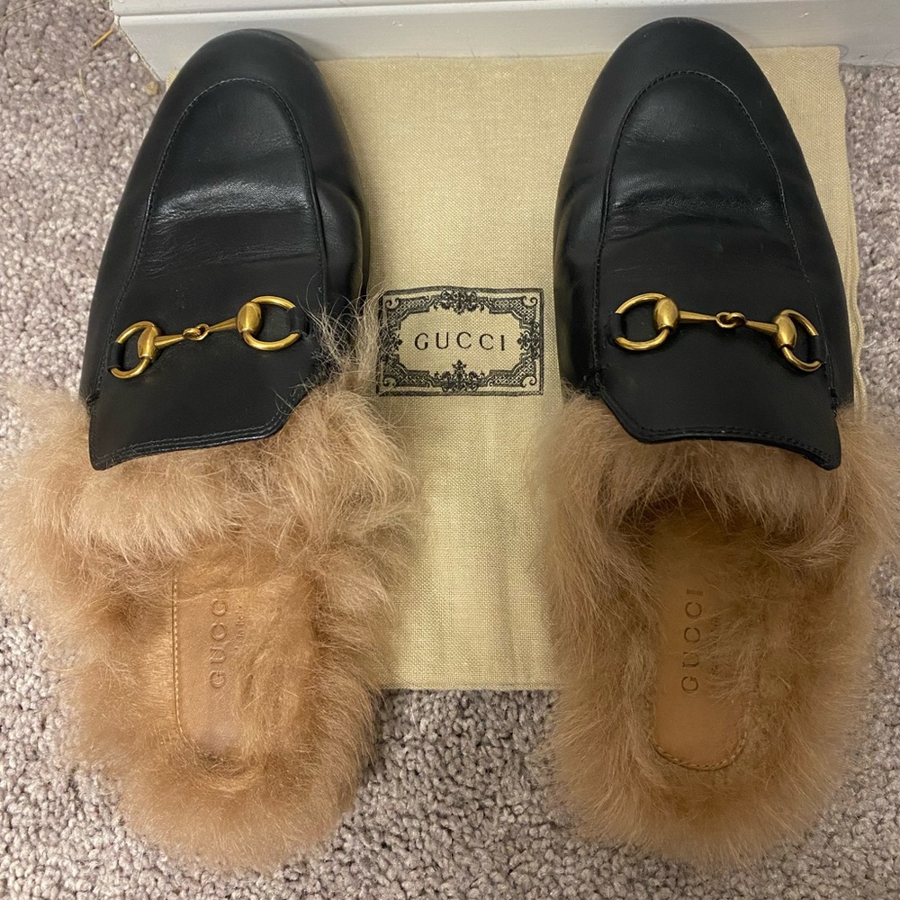 EUC Gucci Horsebit Fur Lined Princetown Mules